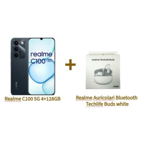 BUNDLE REALME C100 5G 4+128GB 6.8" NFC GREEN TIM ITALIA + REALME AURICOLARI BLUETOOTH TECHLIFE BUDS WHITE